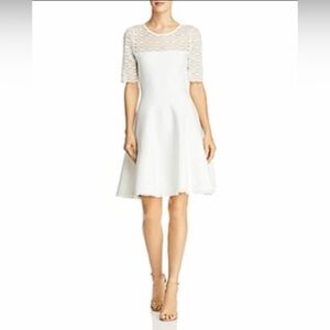 Milly Fit and Flare White Party Dress with Lace Sleeves